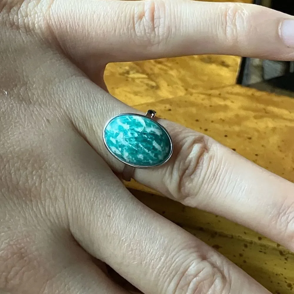 Natural Amazonite Sterling Silver Ring Size 5.75